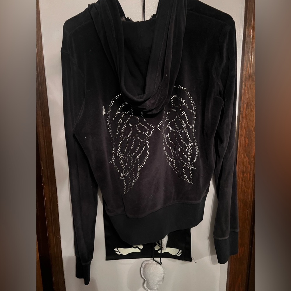 victoria’s secret supermodel essentials velour zip up hoodie rhinestone angel
